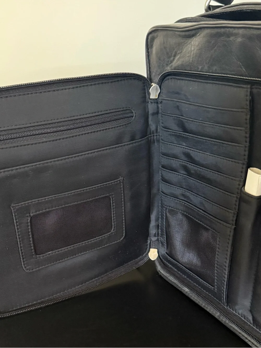 J.Jill Black Leather Crossbody Organizer Bag Zip Compartments Travel Purse